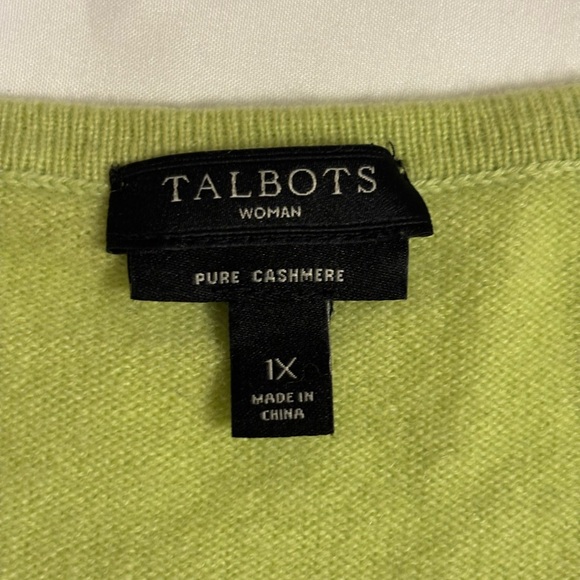 Talbots Pure Cashmere Cardigan Sweater Green 1X Soft Lightweight - Picture 2 of 8